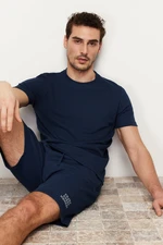 Trendyol Navy Blue Regular Fit Textured Knitted Shorts Pajamas Set