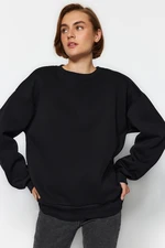 Trendyol Black Oversize/Loose Cut Crew Neck Thick/Polar inside Knitted Sweatshirt