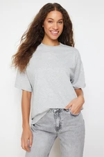 Trendyol Gray Melange 100 Cotton Crew Neck Boyfriend/Wide Fit Knitted T-Shirt