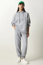 Happiness İstanbul Women's Gray Hooded Raised Knitted Tracksuit Set