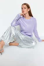 Trendyol Lilac Basic Sweter z dzianiny z nadrukiem foliowym