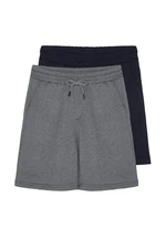 Trendyol Anthracite-Navy Blue Basic Regular/Normal Fit Straight 2-Pack Shorts