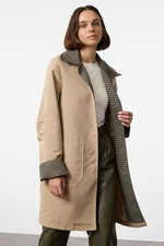 Trendyol Beige Plaid Lined Regular Midi Trench Coat