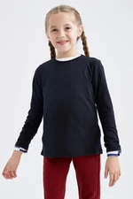 DEFACTO Girls Pink Crew Neck Long Sleeve School T-Shirt