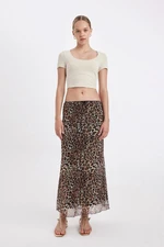 DEFACTO A-Line Leopard Patterned High Waist Cotton Lined Tulle Maxi Skirt