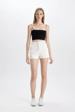 DEFACTO Paperbag High Waist Fold-Ankle Jean Shorts