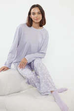 Trendyol Lilac Cotton Floral Knitted Pajama Set