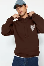 Trendyol Brown Hooded Oversize/Wide Cut College Printed Cotton Fleece Sweatshirt