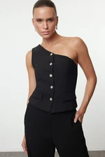 Trendyol Black Stone Button Detailed Single Shoulder Lined Woven Vest