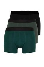 Trendyol 3-Piece Green-Black Striped-Plain Mix Cotton Boxer