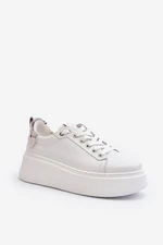 Women's leather sneakers with CheBello White bracelet