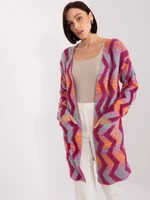 Cardigan with fuchsia pattern and pockets