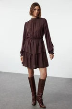 Trendyol Brown Polka Dot Waist Opening Flounce Crew Neck Mini Woven Dress