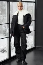 Trendyol Black Oversize Wide Mold Belted Collar Detachable Plush Detailed Winter Puffer Jacke