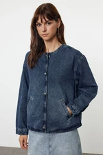 Trendyol Dark Blue Button-Front Denim Jacket