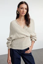 Trendyol Stone Double Breasted Lace Garnished Knitwear Sweater