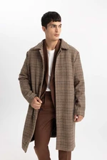 DEFACTO Polo Collar Patterned Button Closure Lined Cashmere Parka