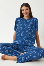 Happiness İstanbul Women's Navy Blue Patterned Viscose Trousers T-Shirt Pajama Set