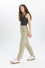 DEFACTO Paperbag High Waist Ankle Length Lightweight Straight Leg Jeans