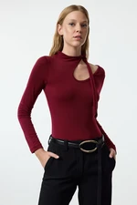 Trendyol Burgundy Barbell Neck Fitted Stretchy Knitted Bodysuit