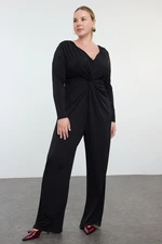 Trendyol Curve Black V-Neck Knitted Plus Size Jumpsuit