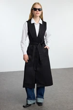 Trendyol Black Shawl Collar Woven Long Vest