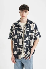 DEFACTO Relax Fit Polo Collar Printed Short Sleeve Short Sleeve Shirt