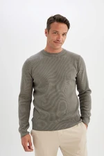 DEFACTO Men's Dark Grey Standard Fit Regular Cut Cotton Crew Neck Mouline Patterned Sweater