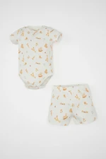 DEFACTO Baby Boy Safari Printed Ribbed Camisole Short Sleeve Snap Body Shorts 2 Piece Set