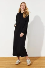 Trendyol Black Kangaroo Pocket Hooded Oversize Knitted Sweat Dress