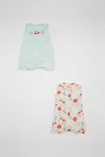 DEFACTO Baby Girl Newborn Patterned Combed Cotton 2-Piece Sleeveless Jumpsuit