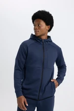 DEFACTO Navy Blue Fit Slim Fit Slim Fit Hooded Scuba Diver Fabric Zippered Sweatshirt