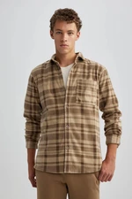 DEFACTO Regular Fit Checkered Pocket Detailed Fleece Long Sleeve Shirt