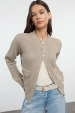 Trendyol Mink Crew Neck Jacket Look Knitwear Cardigan