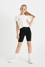 DEFACTO Girl's Printed Short Sleeve T-Shirt and Tights 2-Piece Set