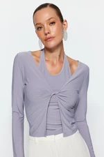 Trendyol Gray Cut Out Detail Fitted Stretch Knitted Blouse