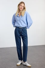 Trendyol Dark Blue Button Detailed High Waist Mom Jeans