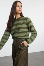 Trendyol Khaki Basic Striped Knitwear Sweater