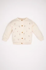 DEFACTO Baby Girl Crew Neck Button Closure Floral Patterned Sweatshirt Fabric Cardigan