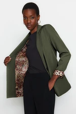 Trendyol Dark Khaki Regular Fit Leopard Lined Blazer Jacket