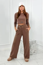 Cotton set ribbed blouse + mocha pants