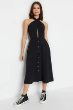 Trendyol Black Woven Buttoned Collar Detailed Midi Woven Dress