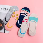 10 Pieces=5Pairs Arrivl Women Socks Funny Fruits Cute Happy Silicone Slip Invisible Cotton Sock 35-40 Printed Socking