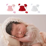 Newborn Girls Photography Props Bonnet Lace Dress Romper Flower Headband Shoes Costume Baby Photoshoot Suit Princess Outfit