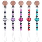 Silicone Pacifier Clip Beads Heart-shape Pattern for Baby Boys & Girls Flexible & Rust-Free Holders for Teething Relief