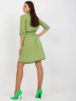 Green patterned casual dress with 3/4 sleeves