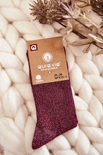 Women's Socks with Shiny Maroon Thread