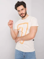 Men's Light Beige Cotton T-shirt with Print