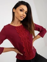 Burgundy short formal blouse with lace