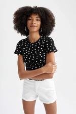 DEFACTO Slim Fit Short Sleeve Polka Dot Print T-Shirt